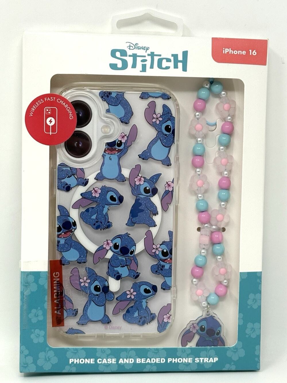 Lilo Stitch Skinny Dip iPhone 16 Hard Case Cover Beaded Strap Glitter Shimmer